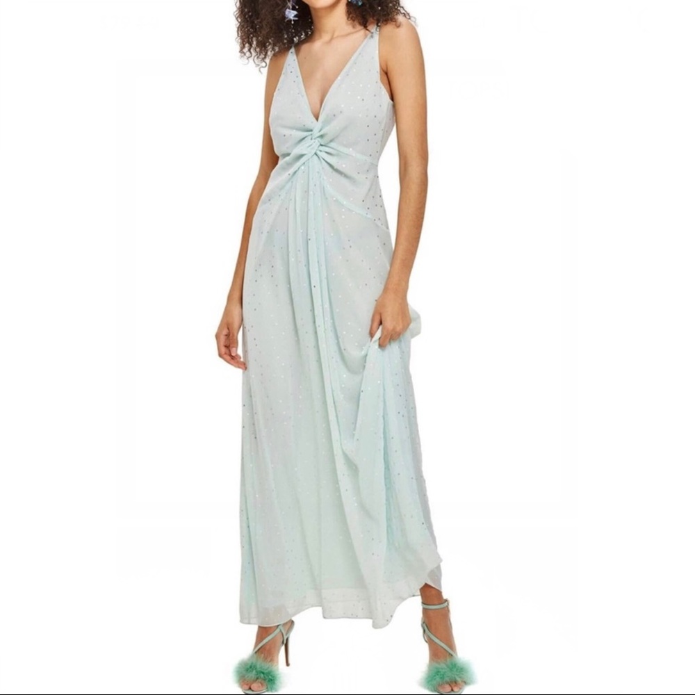 TOPSHOP FOIL SPOTTED CHIFFON MAXI DRESS